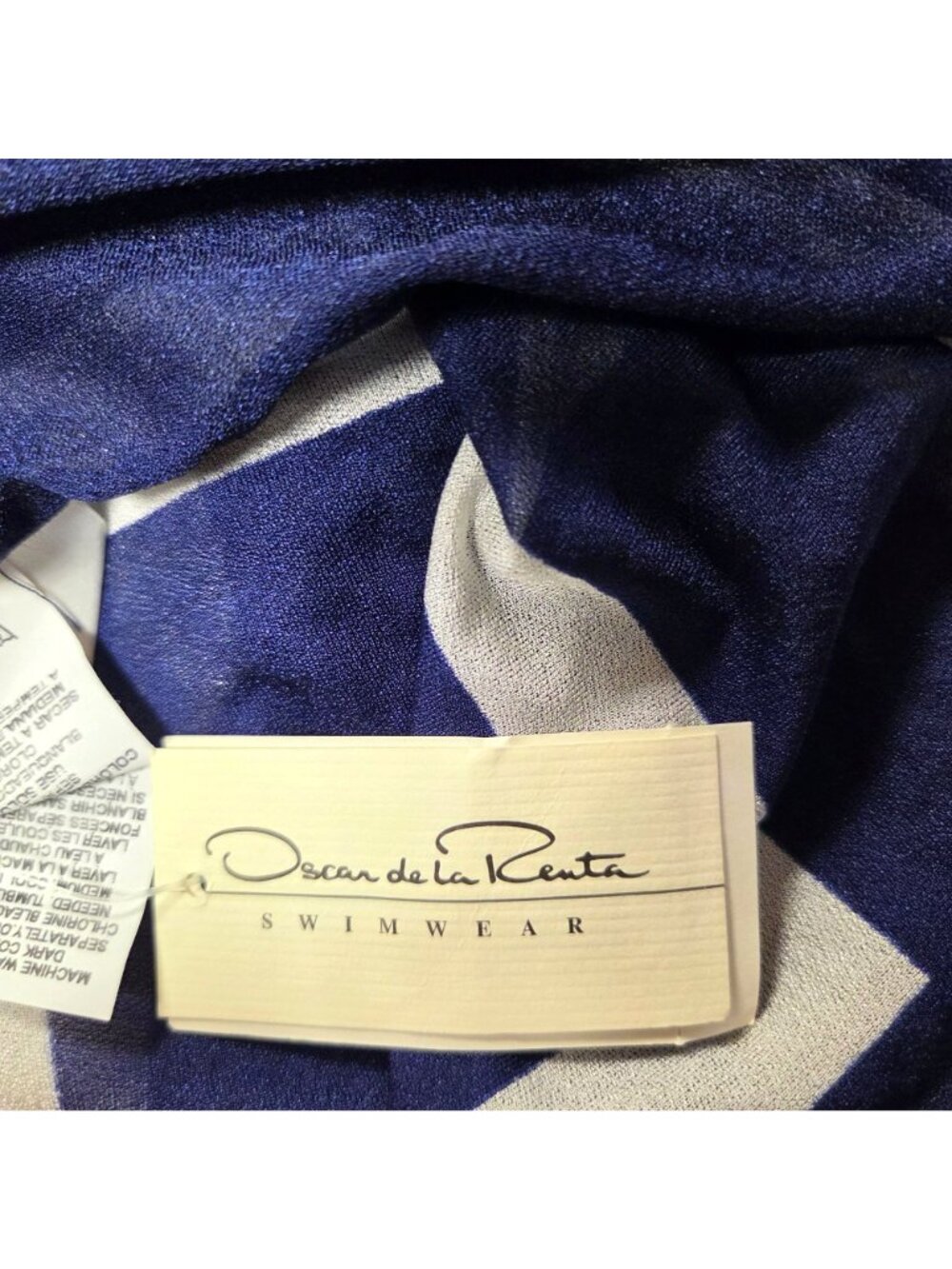 Oscar De La Renta Blue White Geometric Print Sarong Wrap Dress One Size USA - Picture 7 of 11